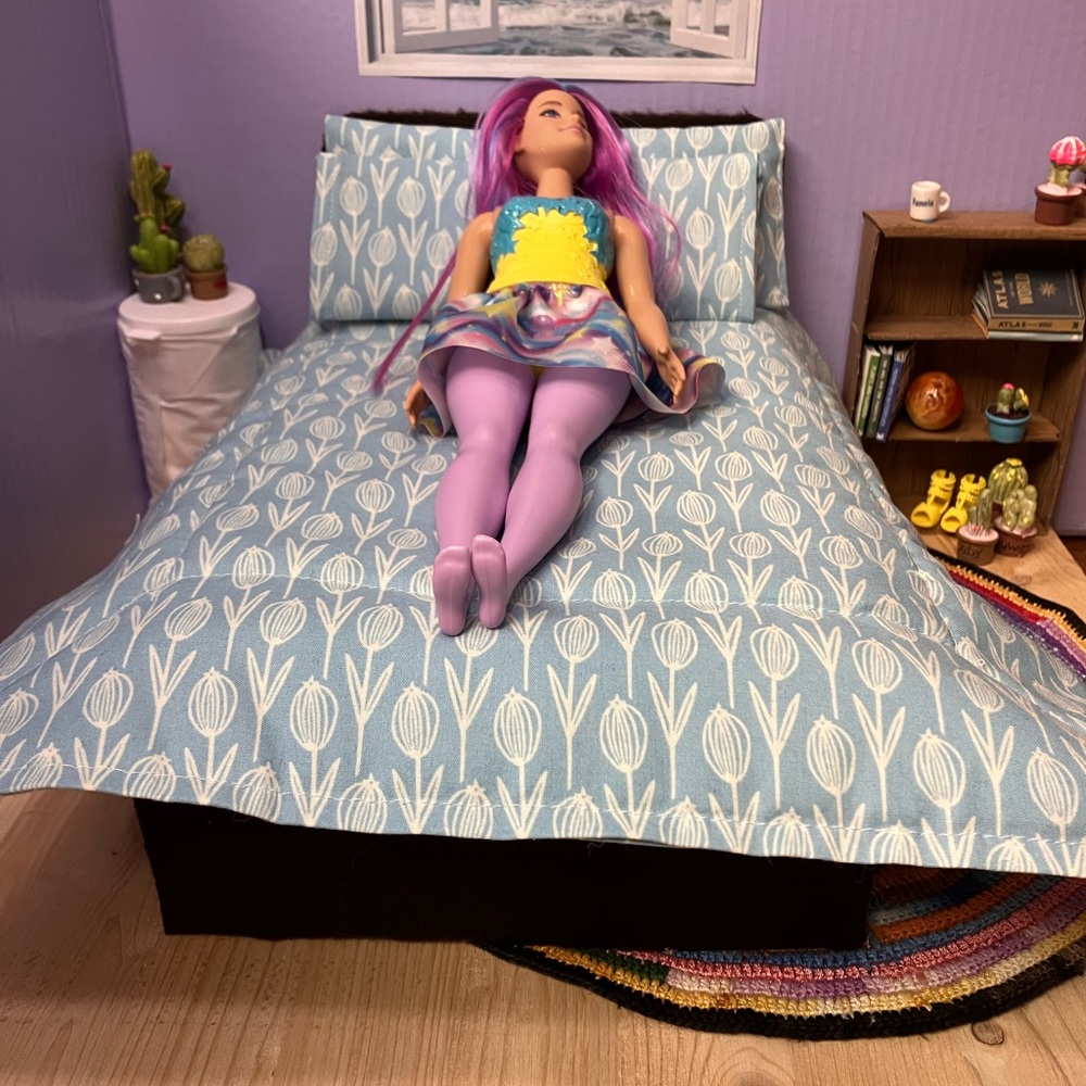 Miniature Dollhouse Barbie doll bedding for dollhouse or diorama